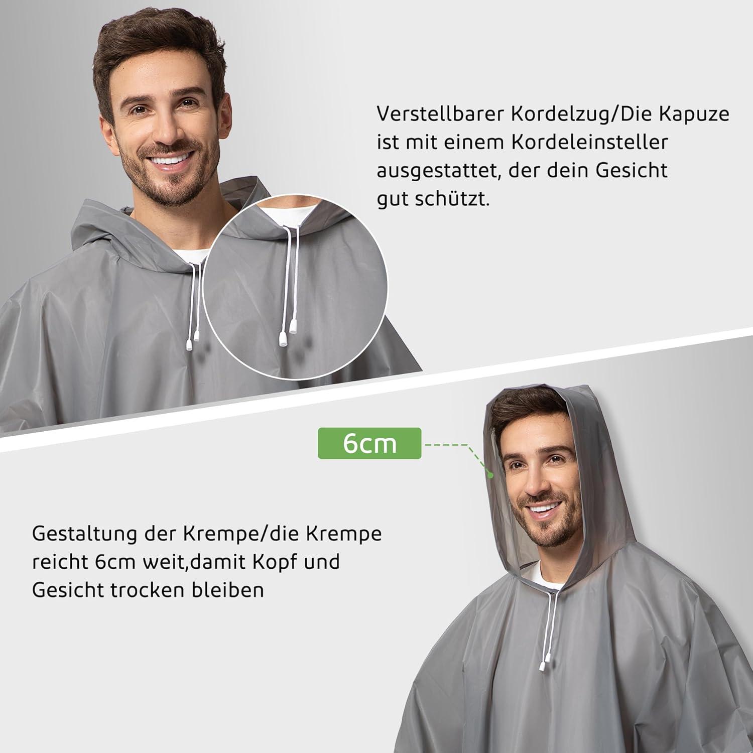 Wasserdichter Regenponcho für Damen und Herren 2er-Set Grau