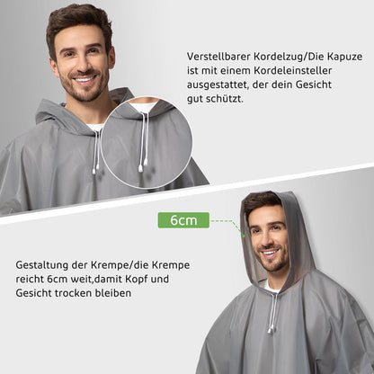 Wasserdichter Regenponcho für Damen und Herren 2er-Set Grau