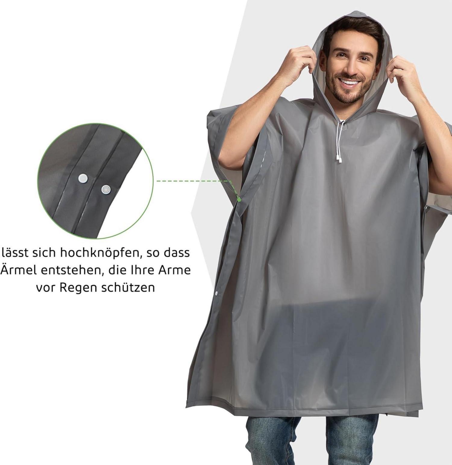 Opret Regenponcho Damen Herren Wasserdicht 2er Set Leicht Grau