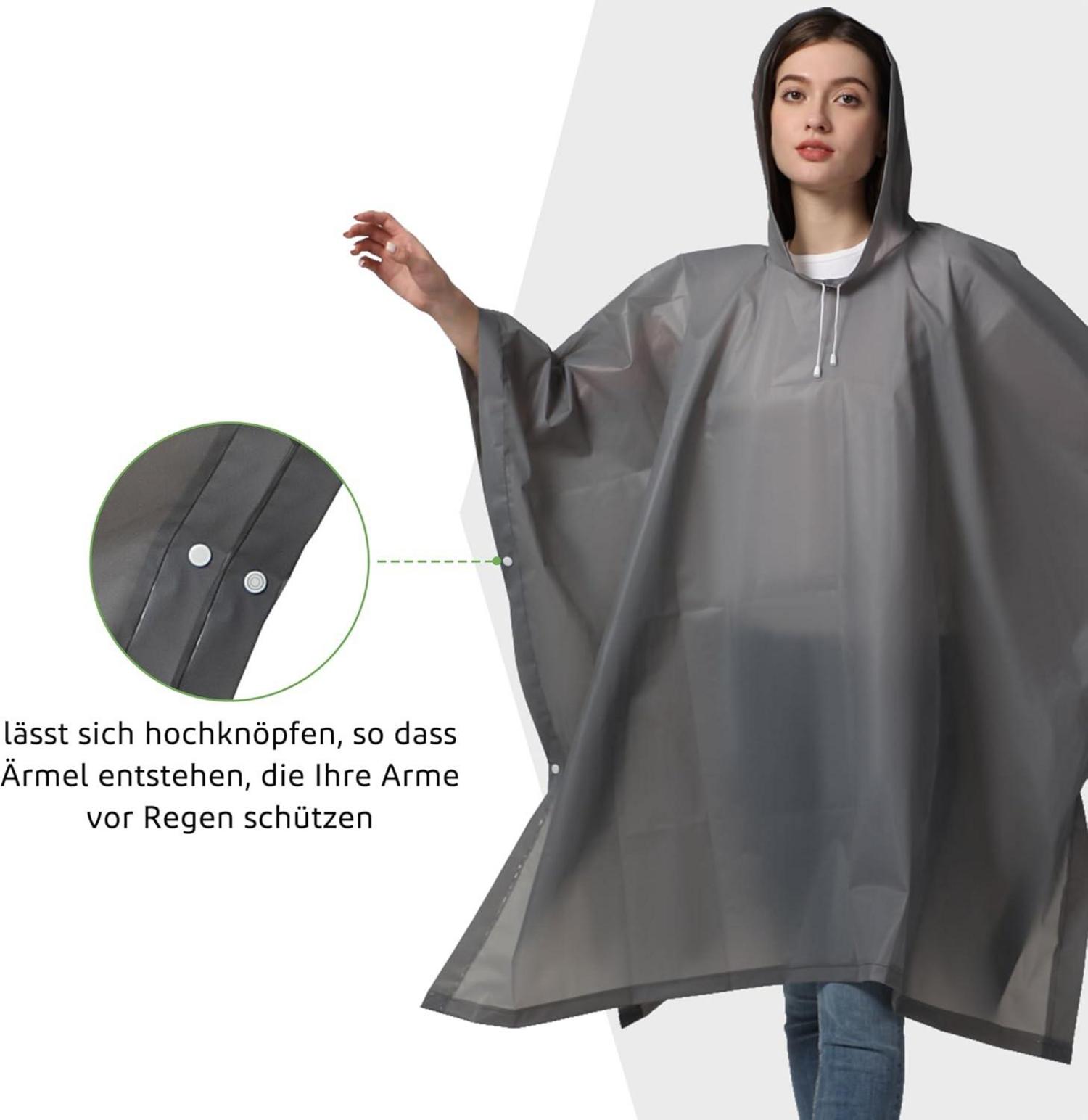 Wasserdichter Regenponcho 2er Set Grau Damen Herren EVA