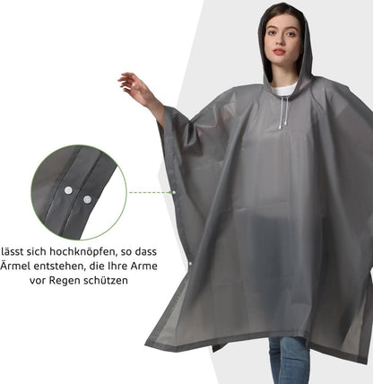 Wasserdichter Regenponcho 2er Set Grau Damen Herren EVA