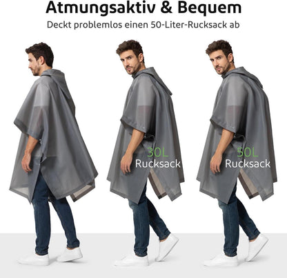 Regenponcho Damen Herren Wasserdicht Leicht 2 Stück Grau