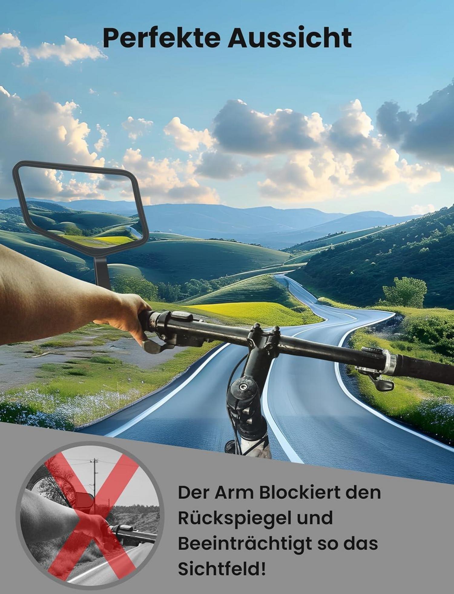 Fahrradspiegel mit 300° Einstellung | konvexes HD-Spiegelglas | leicht zu