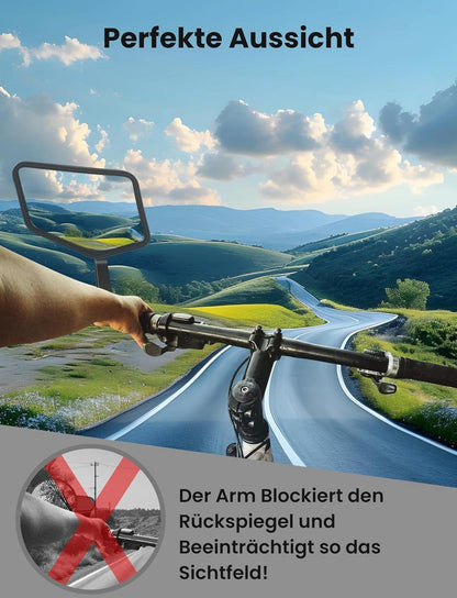 Fahrradspiegel mit 300° Einstellung | konvexes HD-Spiegelglas | leicht zu