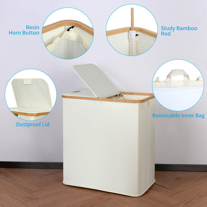 Wäschekorb mit Deckel, 2 Fächern, 2 Wäschesäcken 140 l