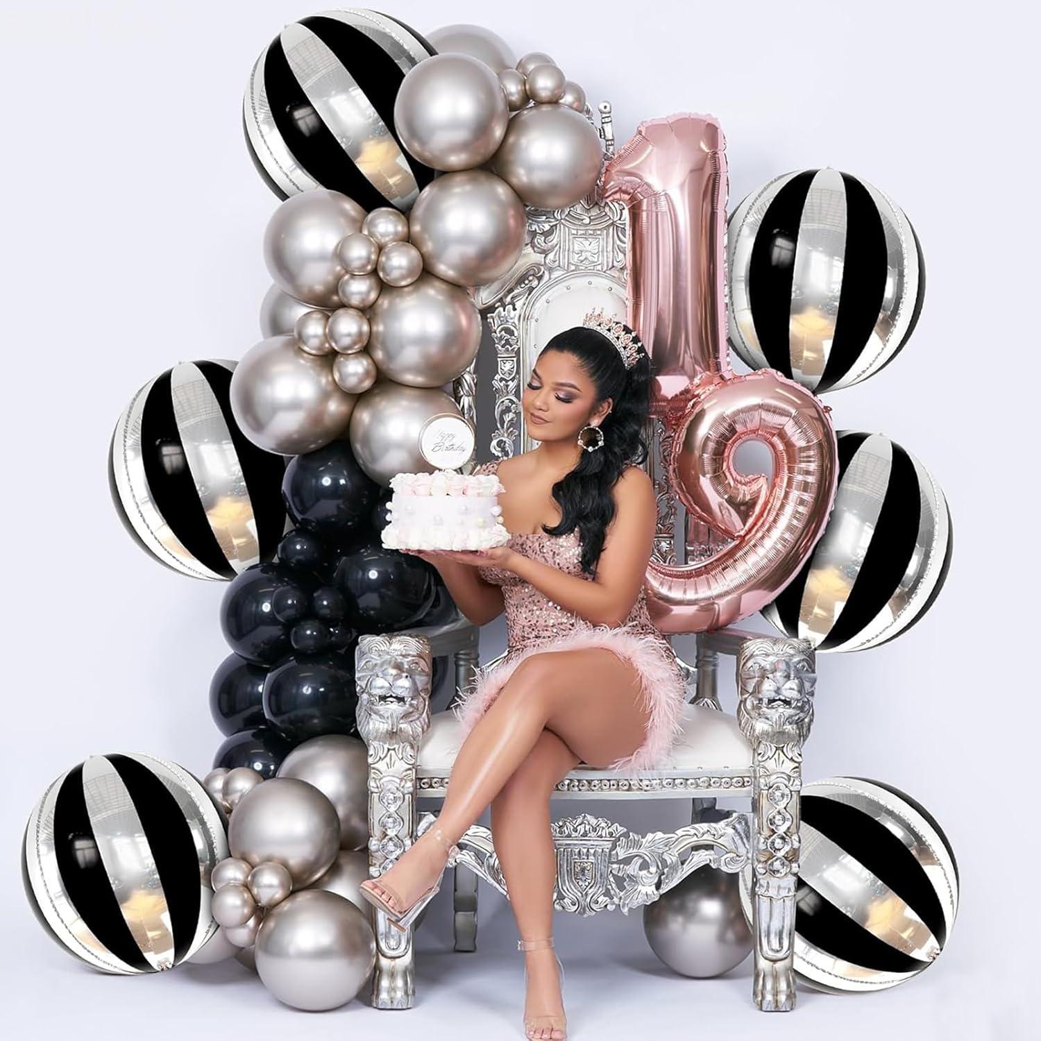 Folienballon Schwarz Silber 22 Zoll 4D Happy New Year Deko Ballons 6 Stk