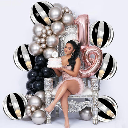 Folienballon Schwarz Silber 22 Zoll 4D Happy New Year Deko Ballons 6 Stk
