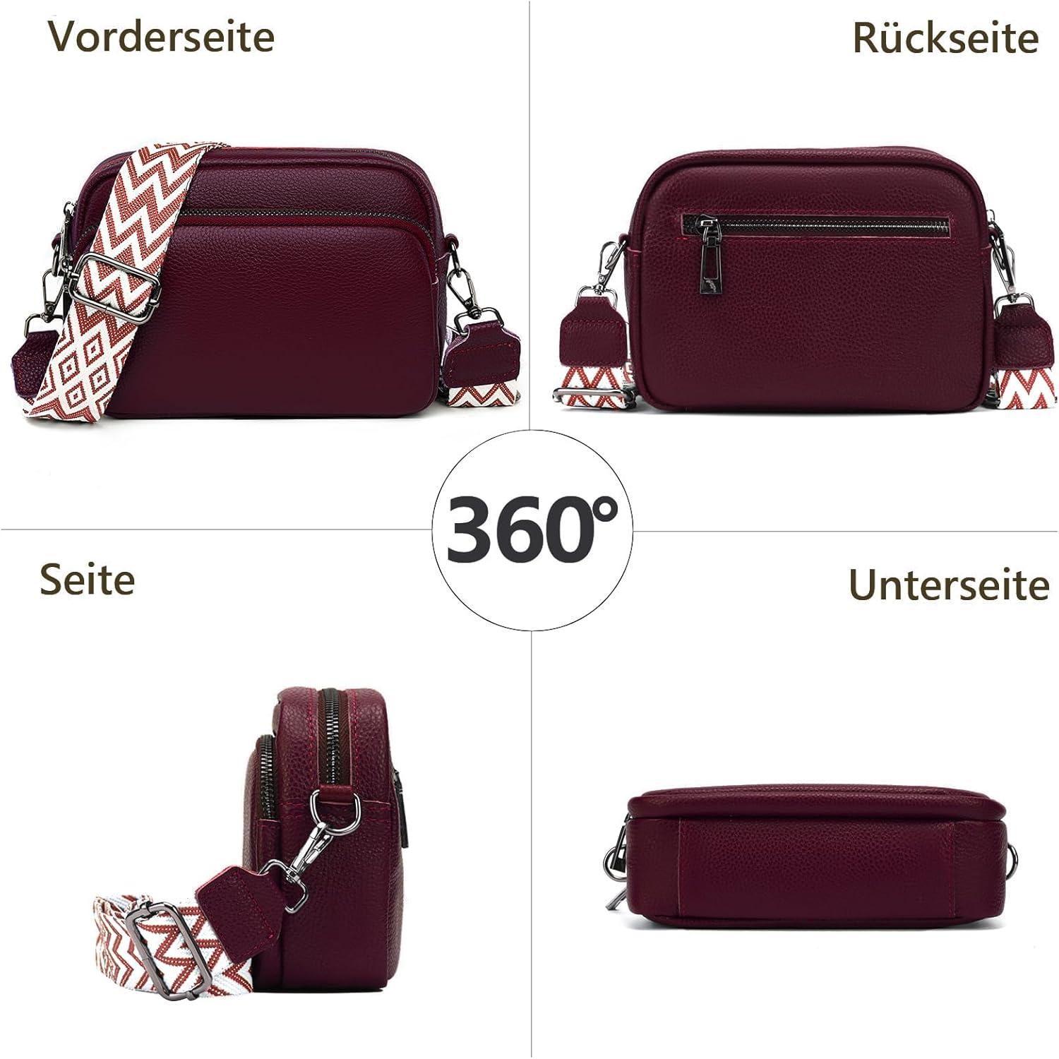 Crossbody Umhängetasche Echtes Leder Damen Handytasche A-rotwein