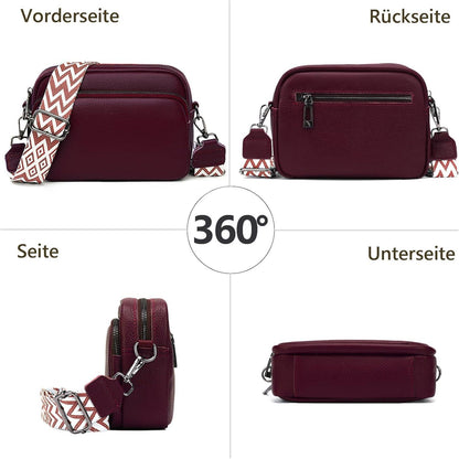 Crossbody Umhängetasche Echtes Leder Damen Handytasche A-rotwein