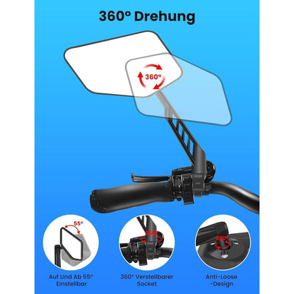 Fahrradspiegel links groß, 360° verstellbar für E-Bike