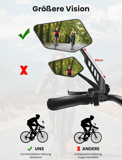 COICER Fahrradspiegel links mit extra großer Spiegelfläche - 360° verstellbar - für E-Bike