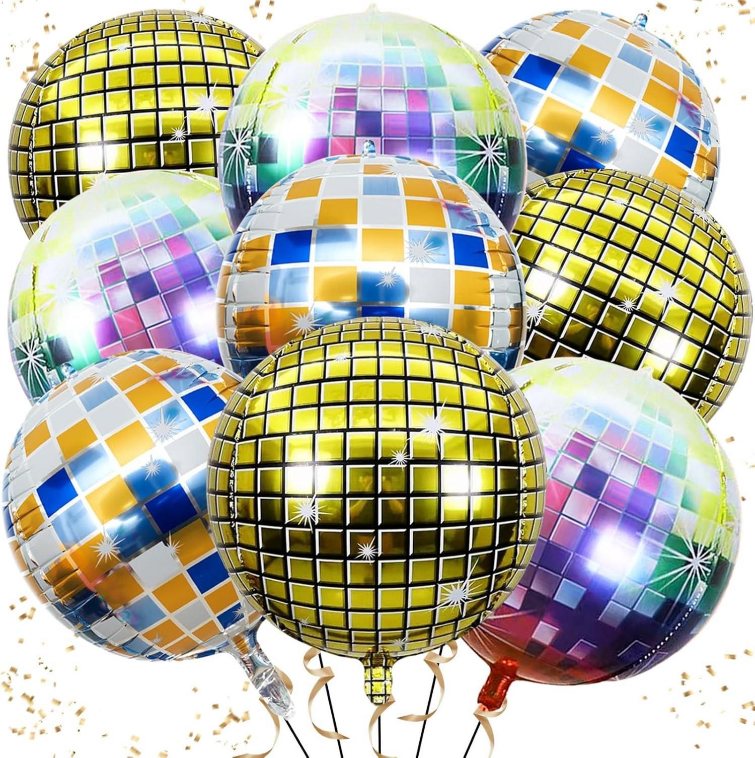 6er Discokugel Folienballon Set Gold 22 Zoll für 70 80 90er Jahre
