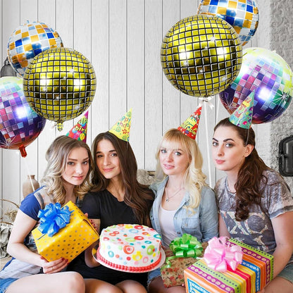 6er Set 22 Zoll Gold Diskokugel Luftballon Party Deko Ballons Disco 70 80 90er