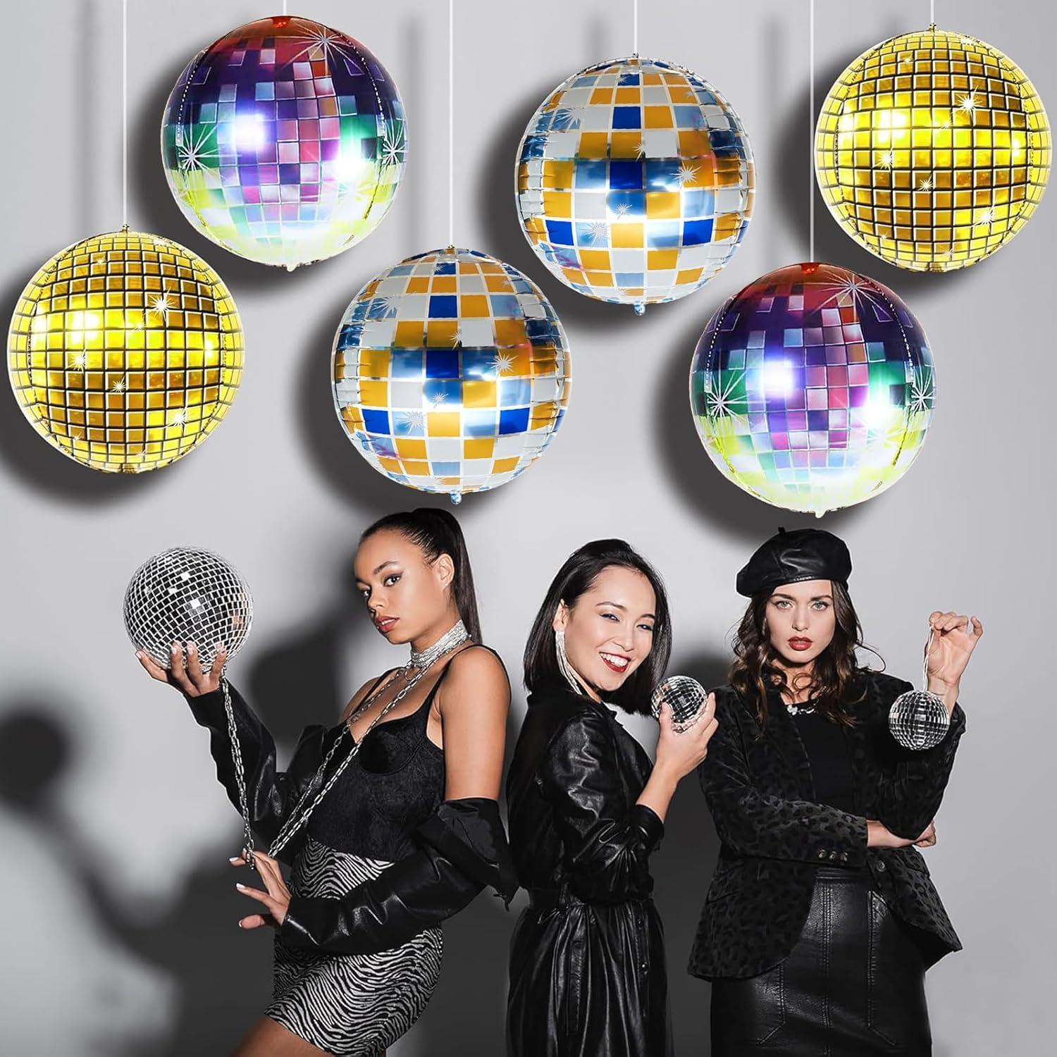 Discokugel Luftballon Set 6 Stück Gold 22 Zoll - 70er 80er 90er Jahre