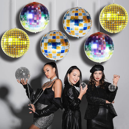 Discokugel Luftballon Set 6 Stück Gold 22 Zoll - 70er 80er 90er Jahre