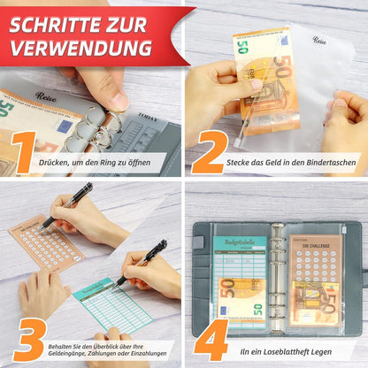 Budget Planner Deutsch Startset mit 8 Sparchallenges - A6 Leder Binder