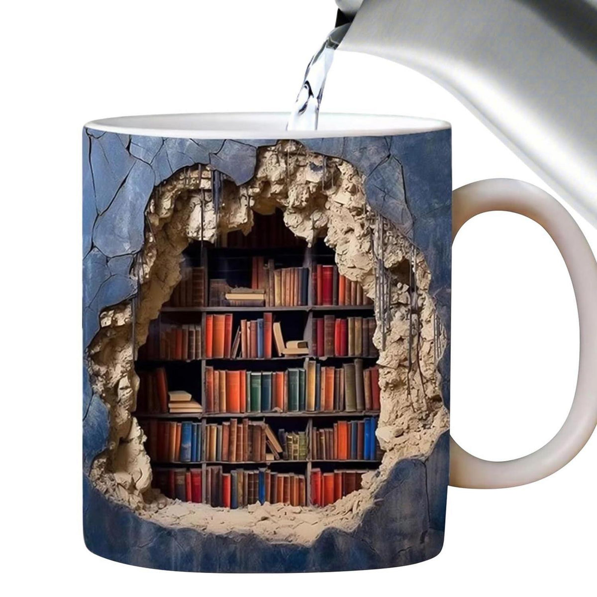 3D Bücherregal Tasse – Keramik Kaffeebecher für Leser & als Geschenk