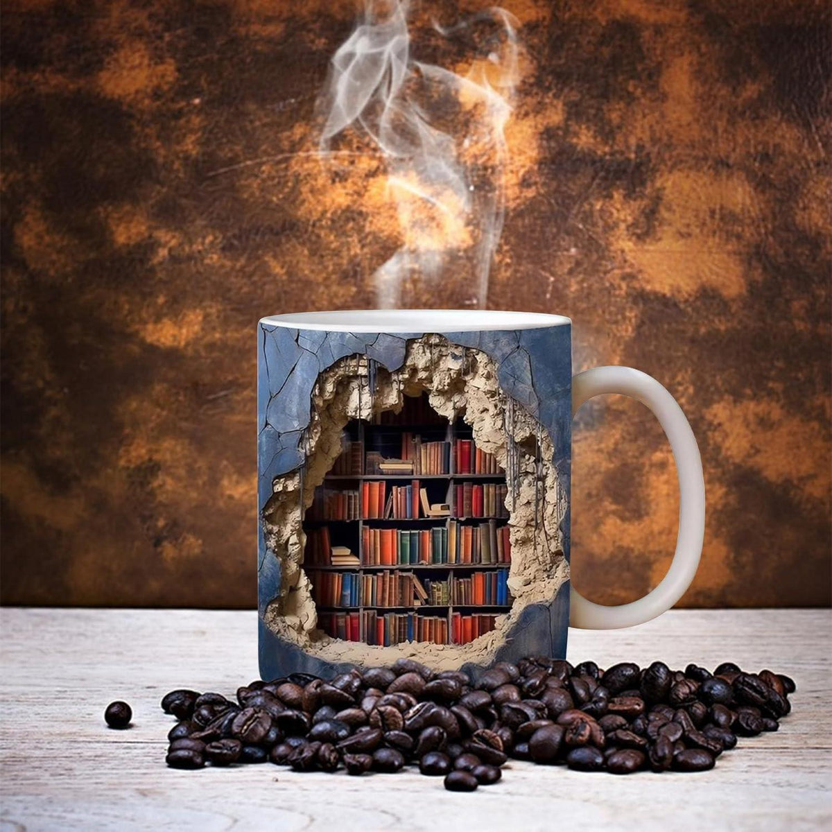 3D Bücherregal Tasse – Keramik Kaffeebecher für Leser & als Geschenk