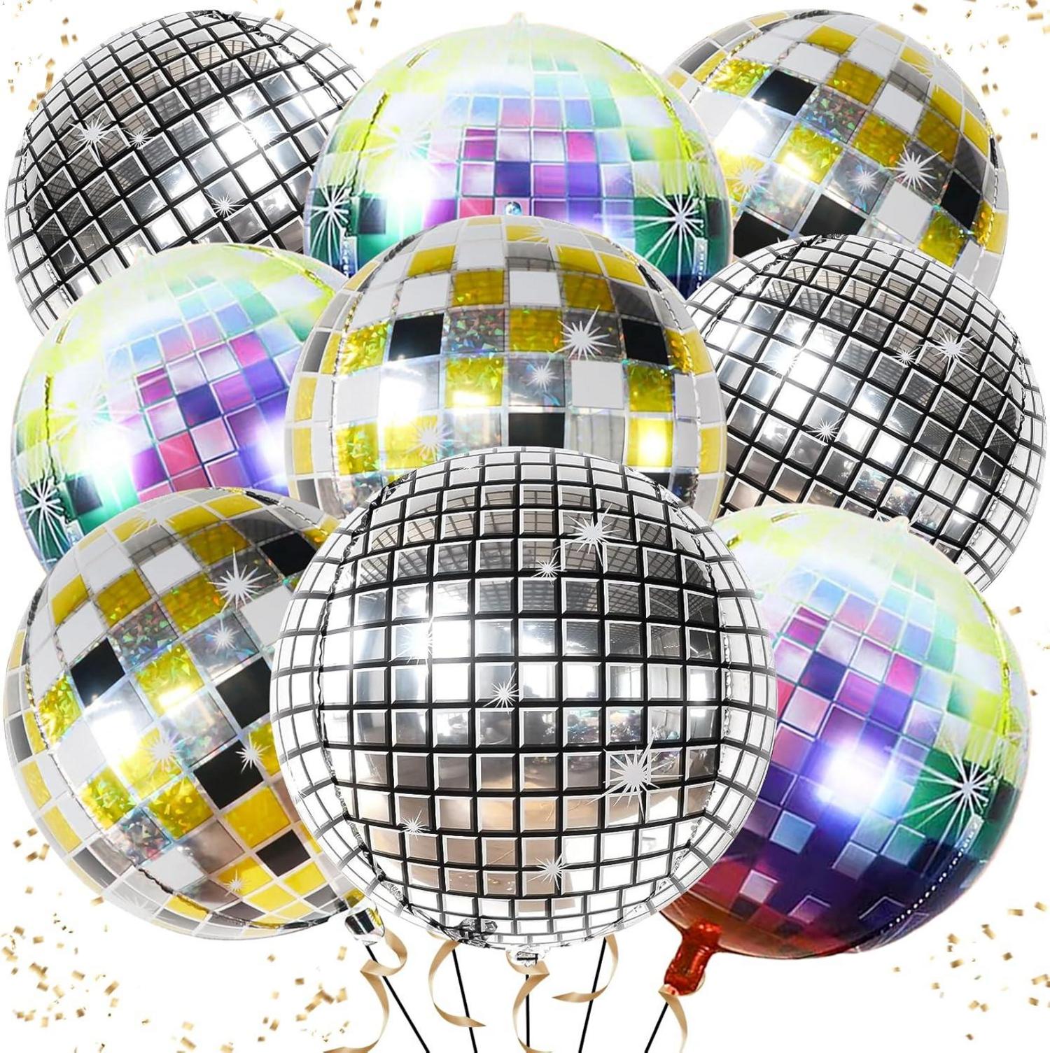 6er Set Discokugel Luftballon Silber 22 Zoll - Party Deko 70 80 90er