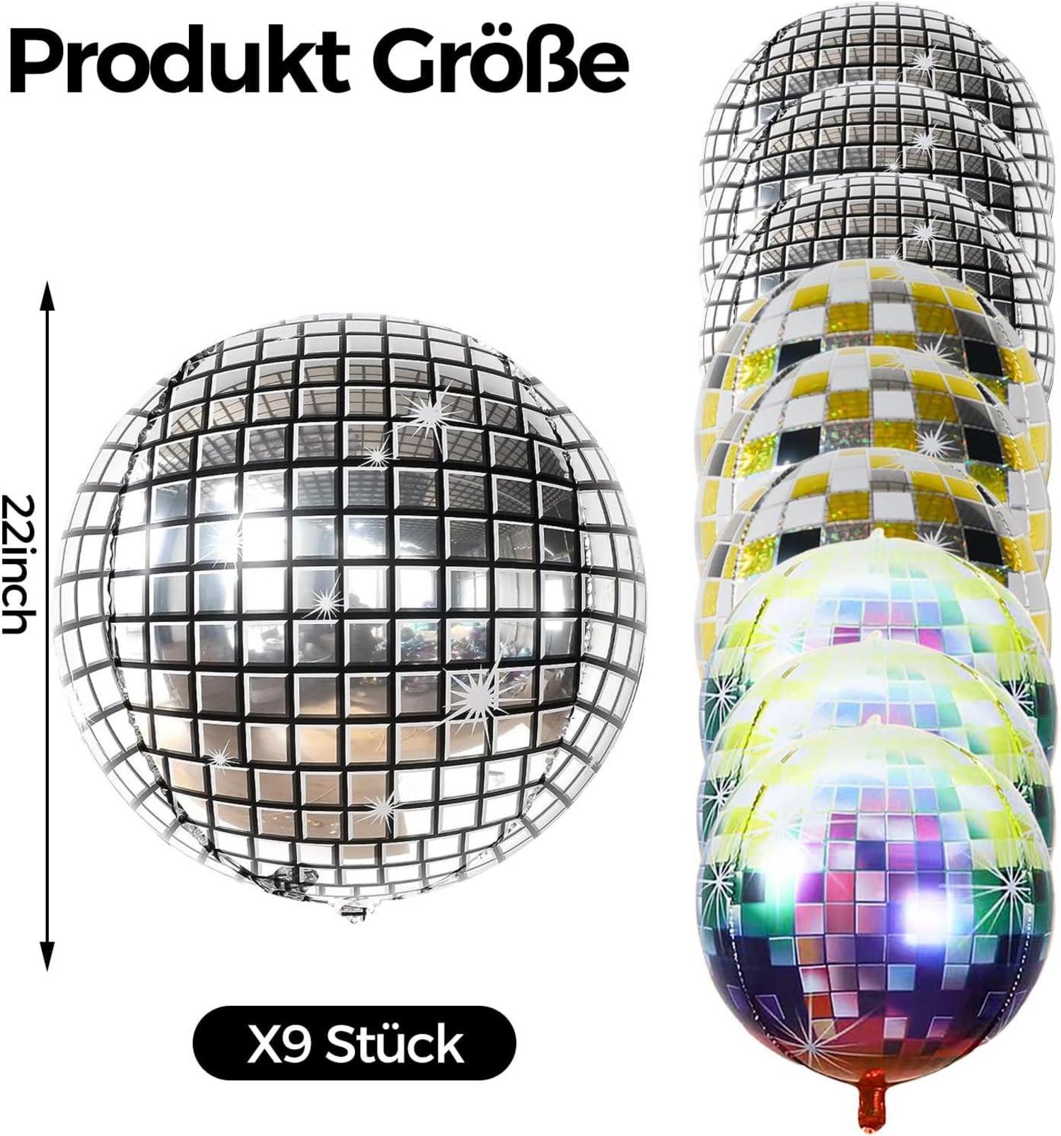 6er Set Discokugel Luftballon Silber, 22 Zoll 4D