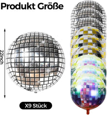 6er Set Discokugel Luftballon Silber, 22 Zoll 4D