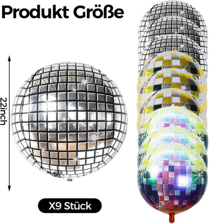 6er Set Discokugel Luftballon Silber, 22 Zoll 4D