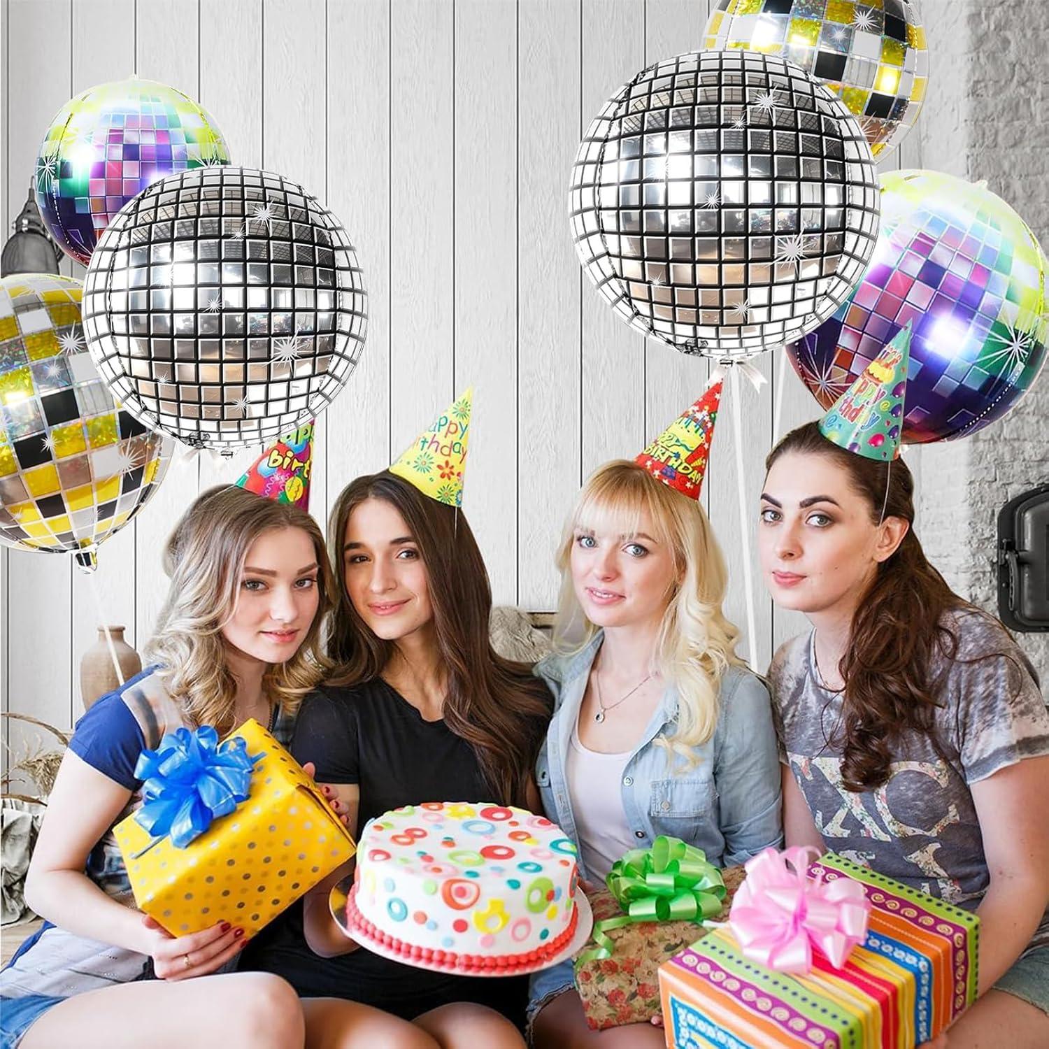 6er Set Discokugel Luftballon Silber 22 Zoll - Party Deko 70 80 90er