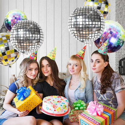 6er Set Discokugel Luftballon Silber 22 Zoll - Party Deko 70 80 90er