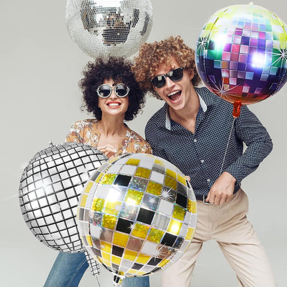 6er Set Discokugel Luftballon Silber 22 Zoll 4D Folienballons Disco