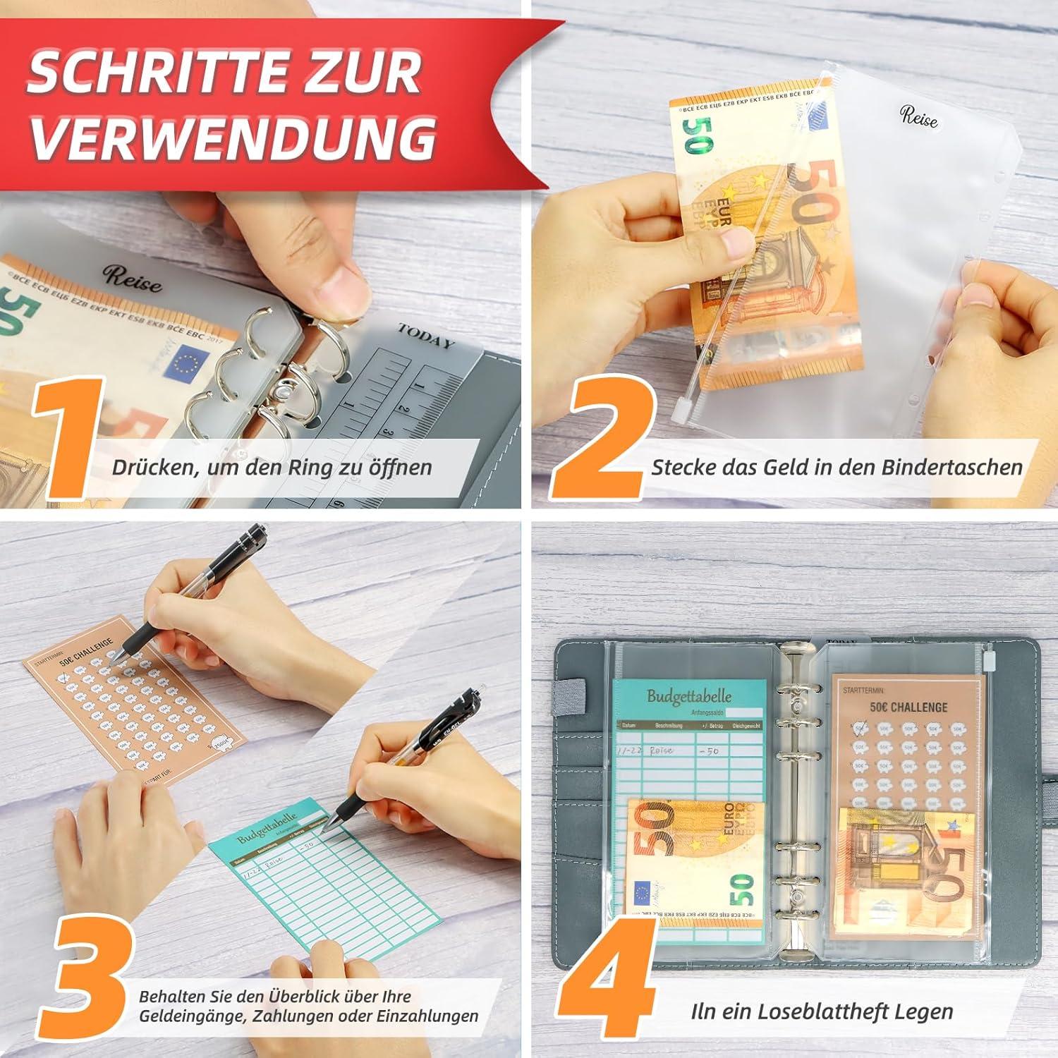 Budget Planner Deutsch Startset mit 8 Sparchallenges - A6 Leder