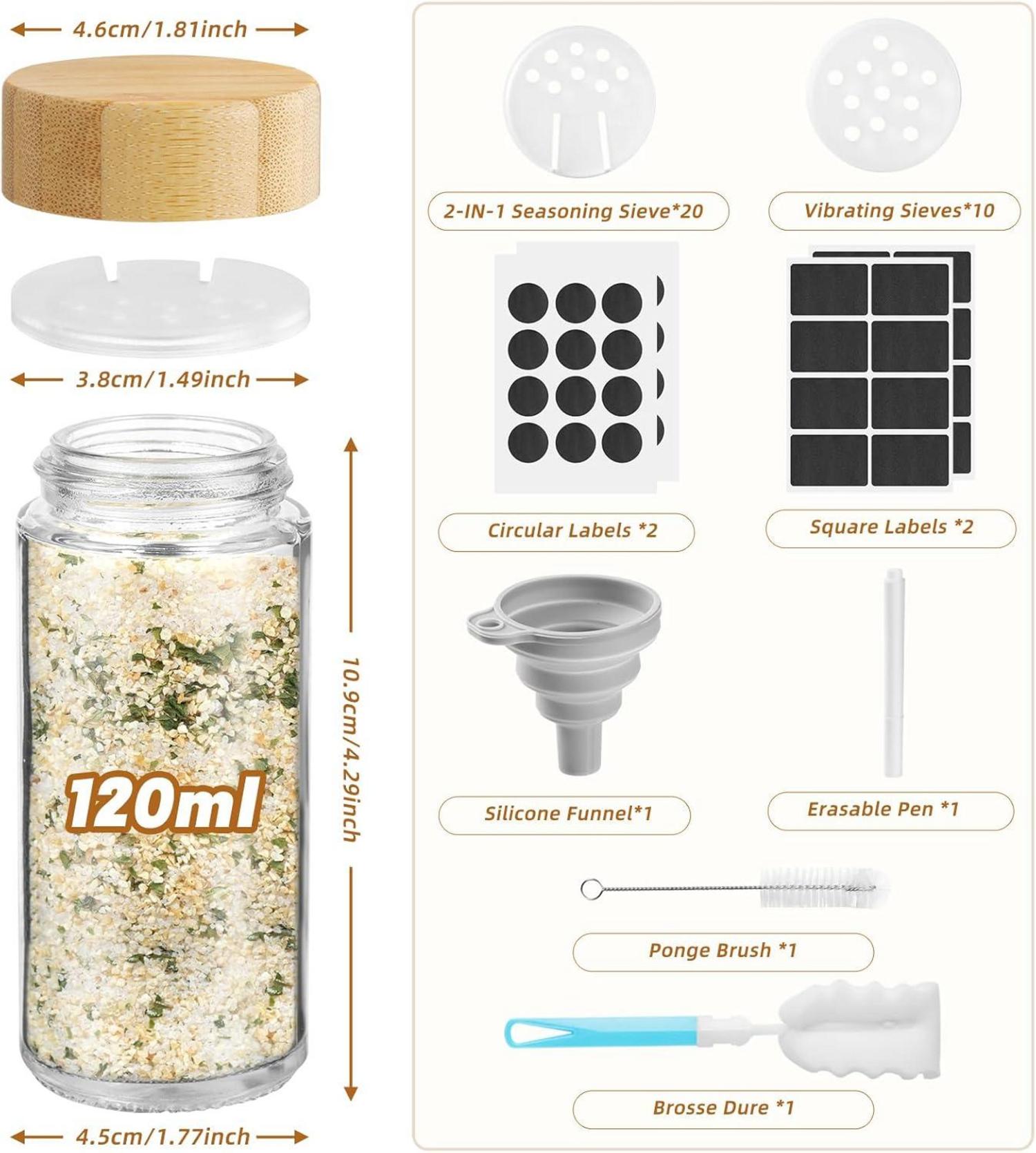 24er Gewürzgläser Set 120ML Luftdicht Bambusholz Küche Bio
