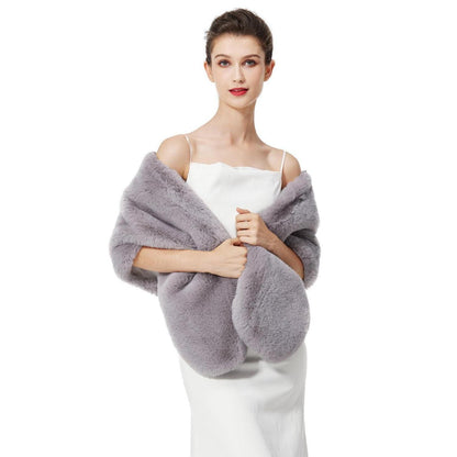 Kunstpelz Stola Damen warm für Hochzeit & festliche Anlässe - Hellgrau