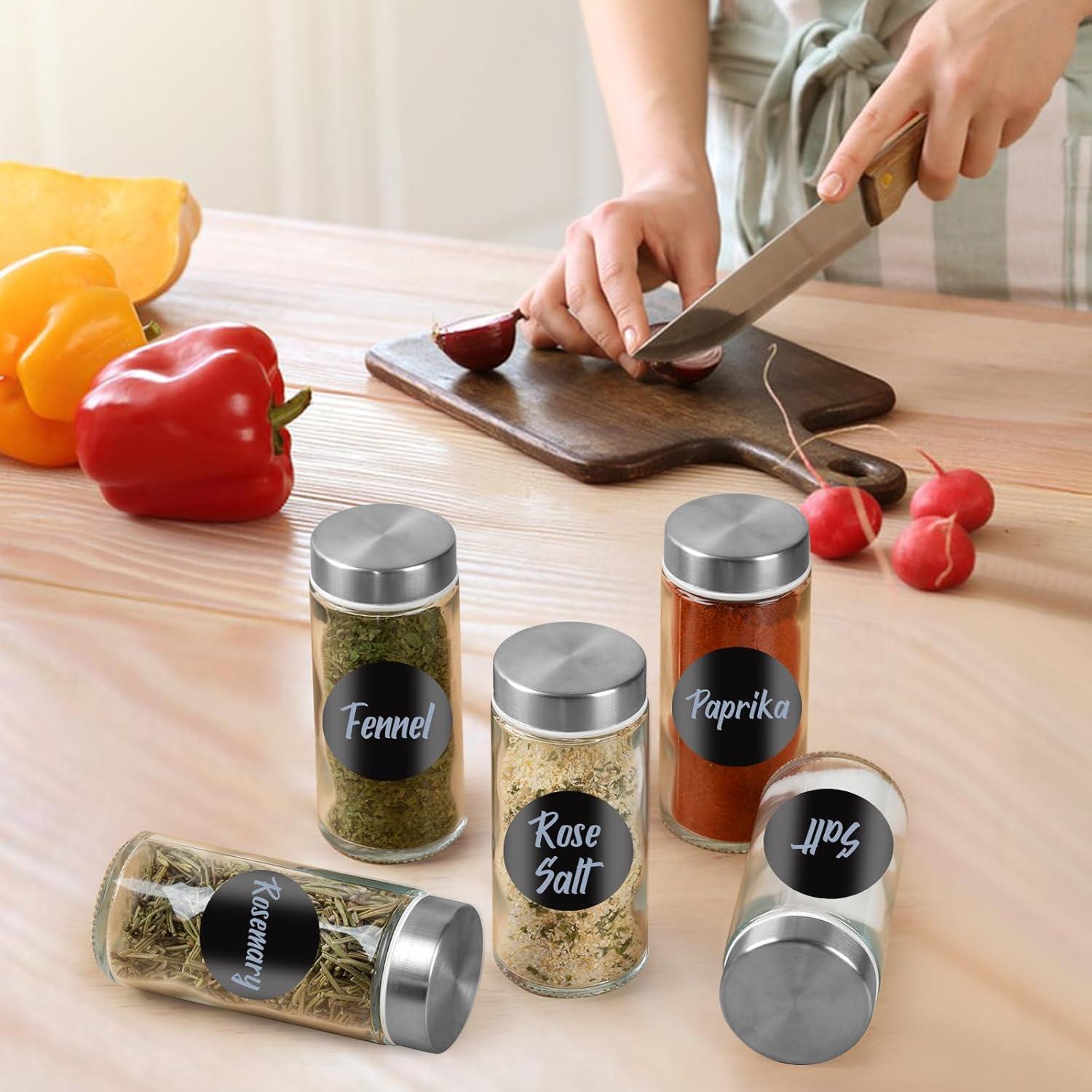 Moreau Glasgewürzdosen Set 100ml mit Edelstahldeckel, Trichter & Aufkleber