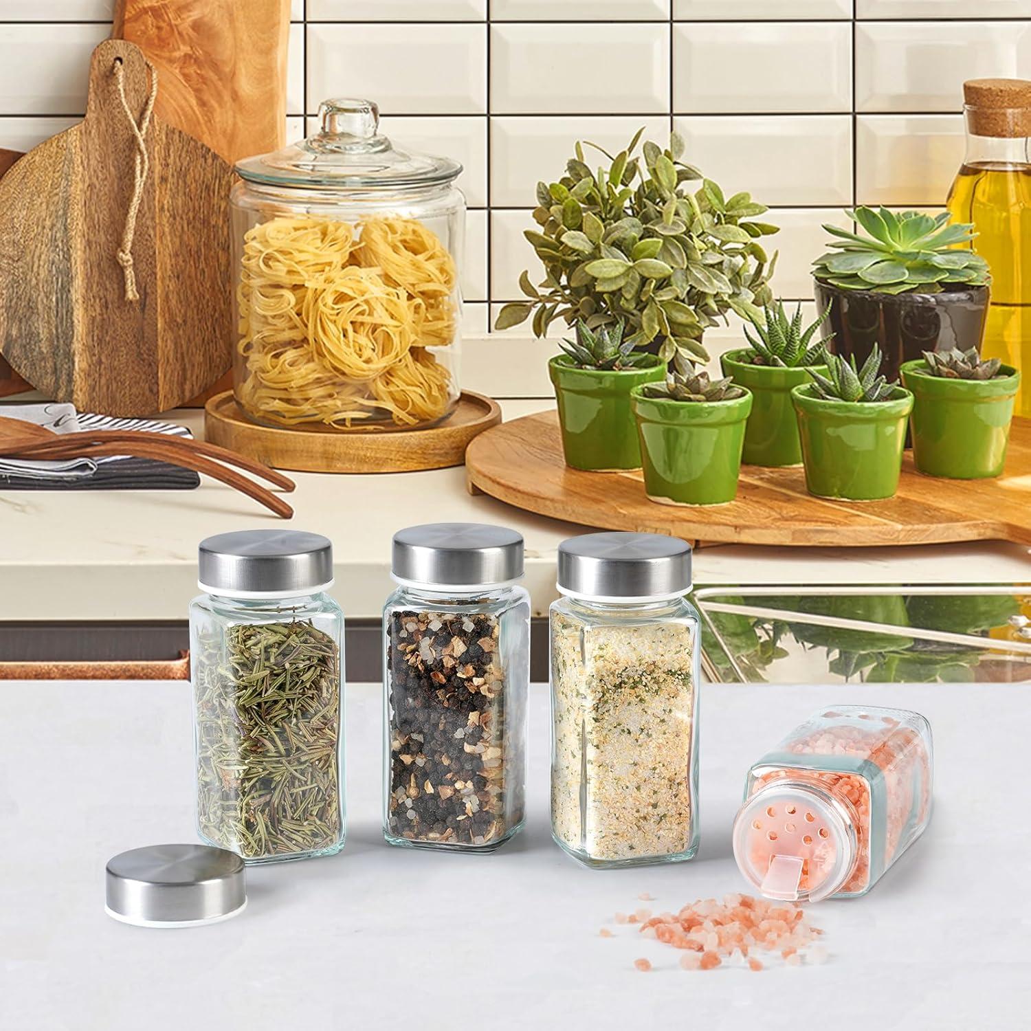 12er Set Gewürzgläser 120ml mit Edelstahldeckeln - Organizer & Streueinsatz