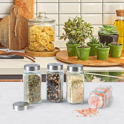 12er Set Gewürzgläser 120ml mit Edelstahldeckeln - Organizer & Streueinsatz