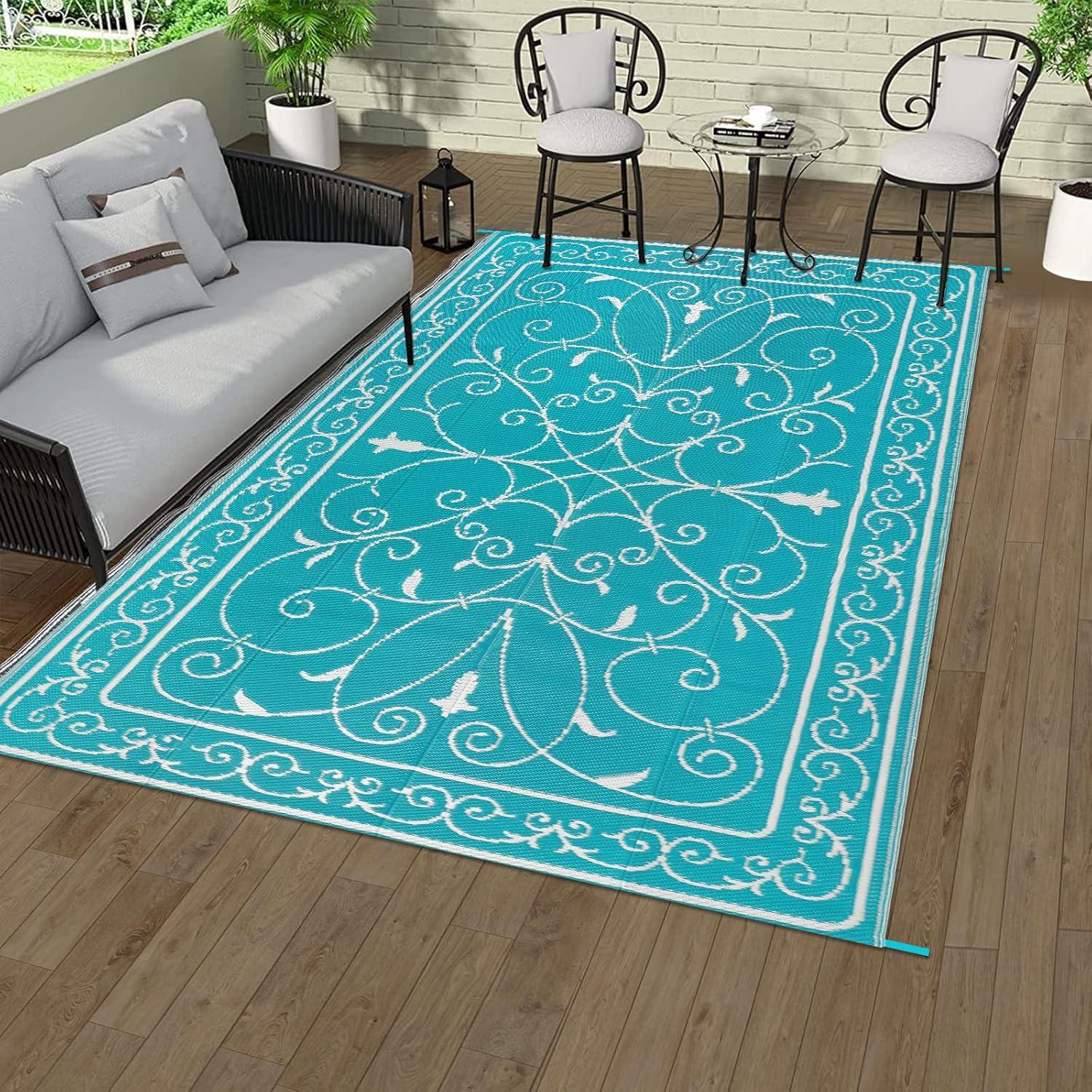 Famibay Outdoor Teppich Wetterfest Wendbar Kunststoff Teppich 150 x 245 cm Teal