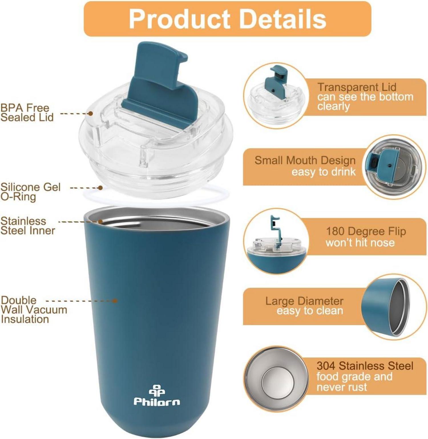 Thermobecher Kaffee to go Becher Edelstahl 380ml Blau Lecksicher
