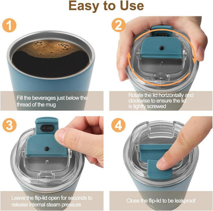 Thermobecher Kaffee to go Becher Edelstahl Blau 380ml auslaufsicher