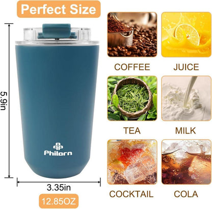 Thermobecher Kaffee to go Becher 380ml mit Deckel Blau aus Edelstahl