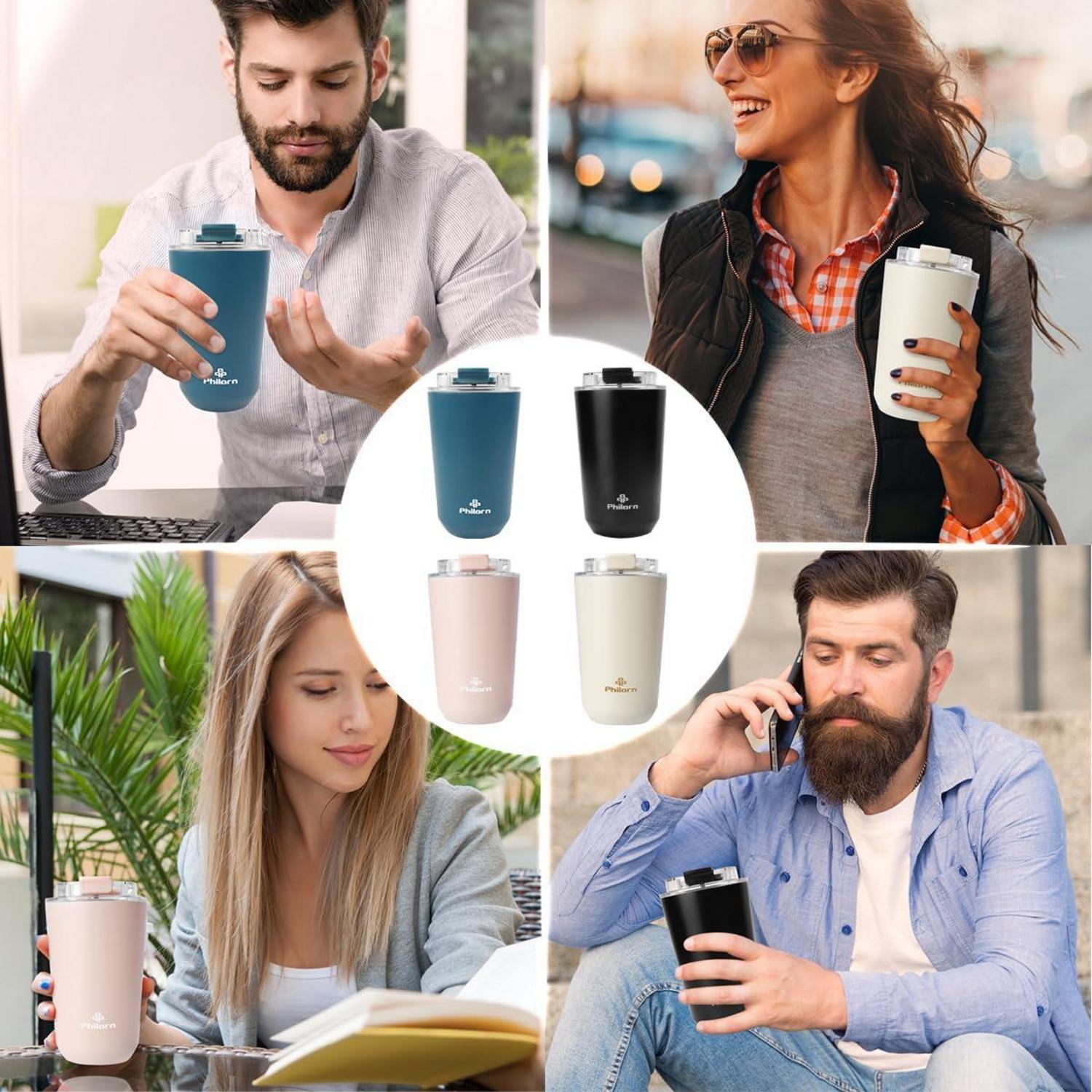 Thermobecher Kaffee to go Becher Edelstahl Blau 380ml auslaufsicher