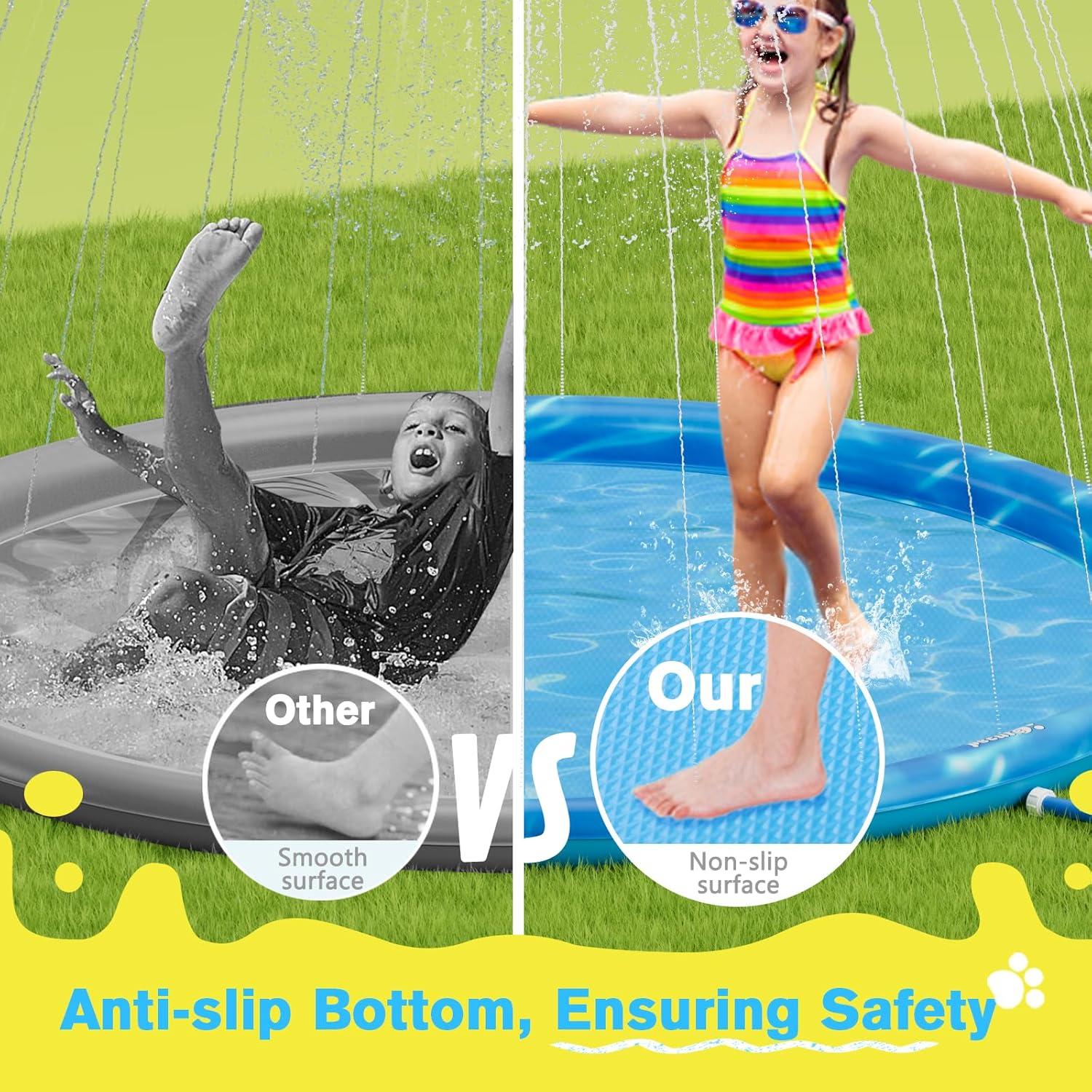 Pecute Sprinkler Wasser-Spielmatte Splashpad für Hunde Blau 150x150x15cm