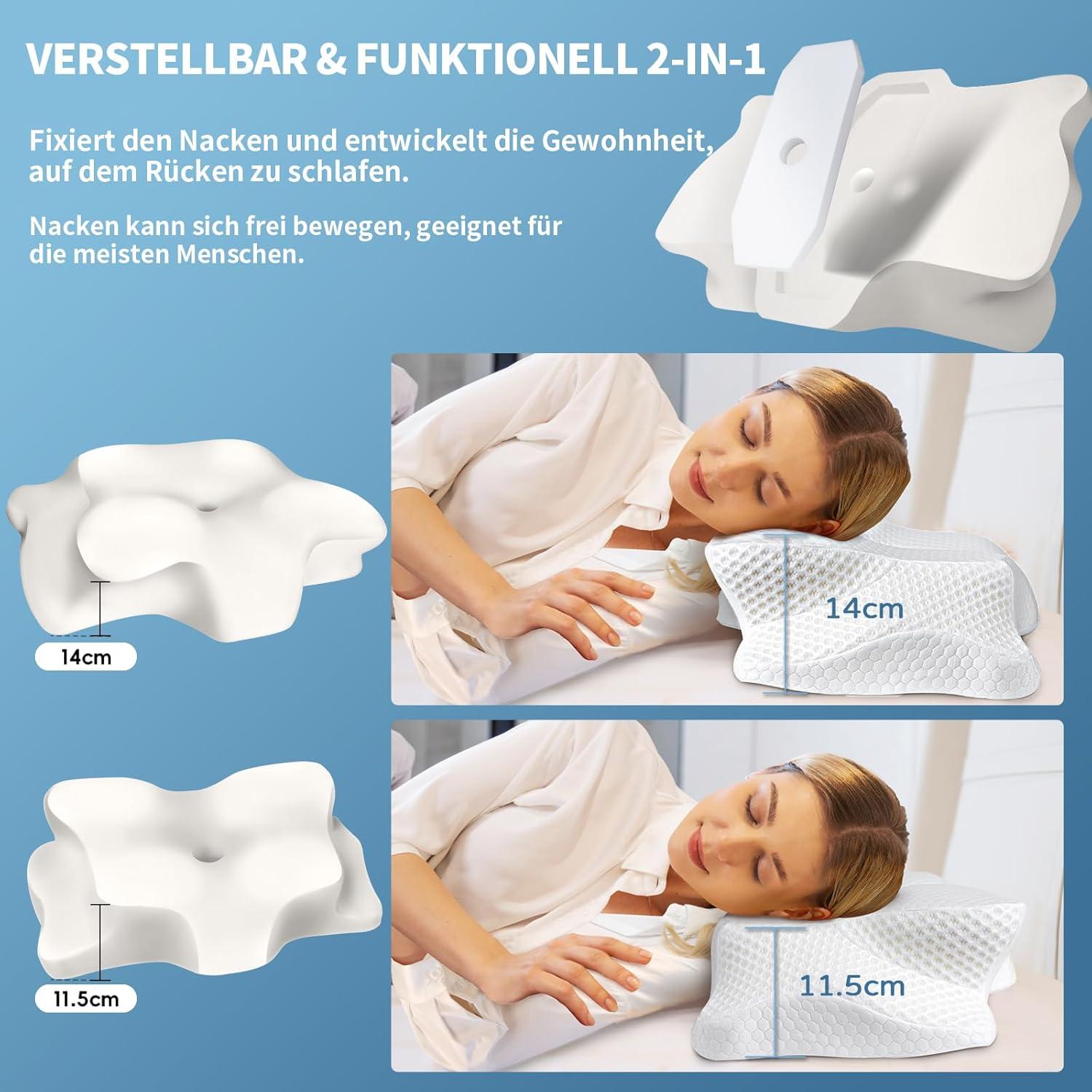 SAHEYER Memory Foam Nackenkissen mit Eisseide Bezug - Orthopädisches Seitenschläferkissen