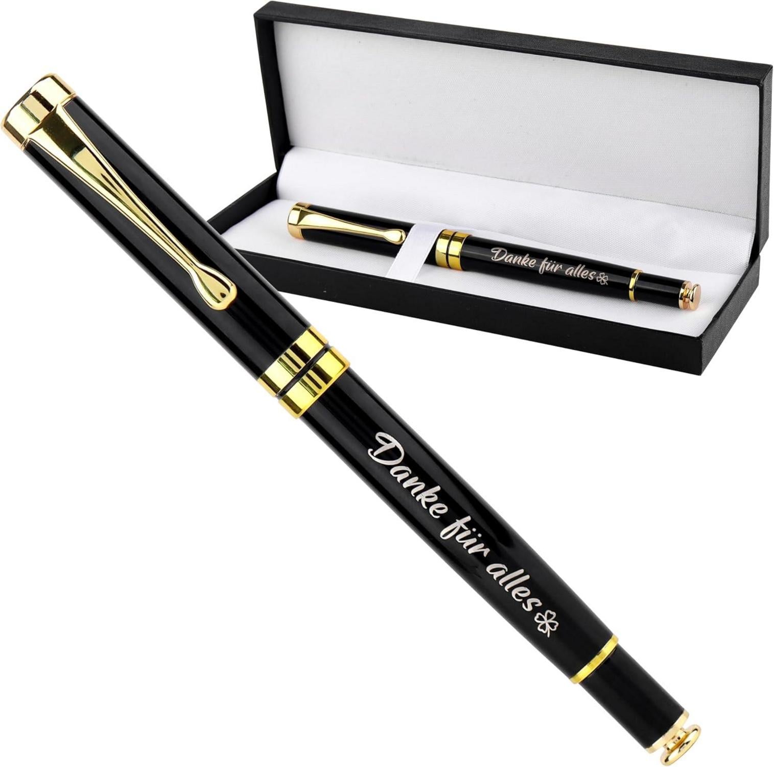 Dankeschön Geschenk Kugelschreiber mit Gravur Schwarz Gold
