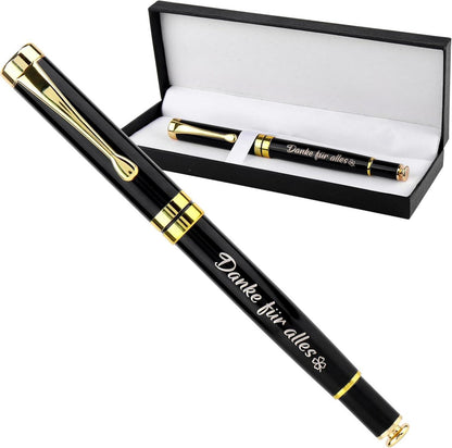 Dankeschön Geschenk Kugelschreiber mit Gravur Schwarz Gold