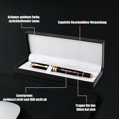 Dankeschön Geschenk Kugelschreiber Gravur Schwarz Gold Geschenkbox