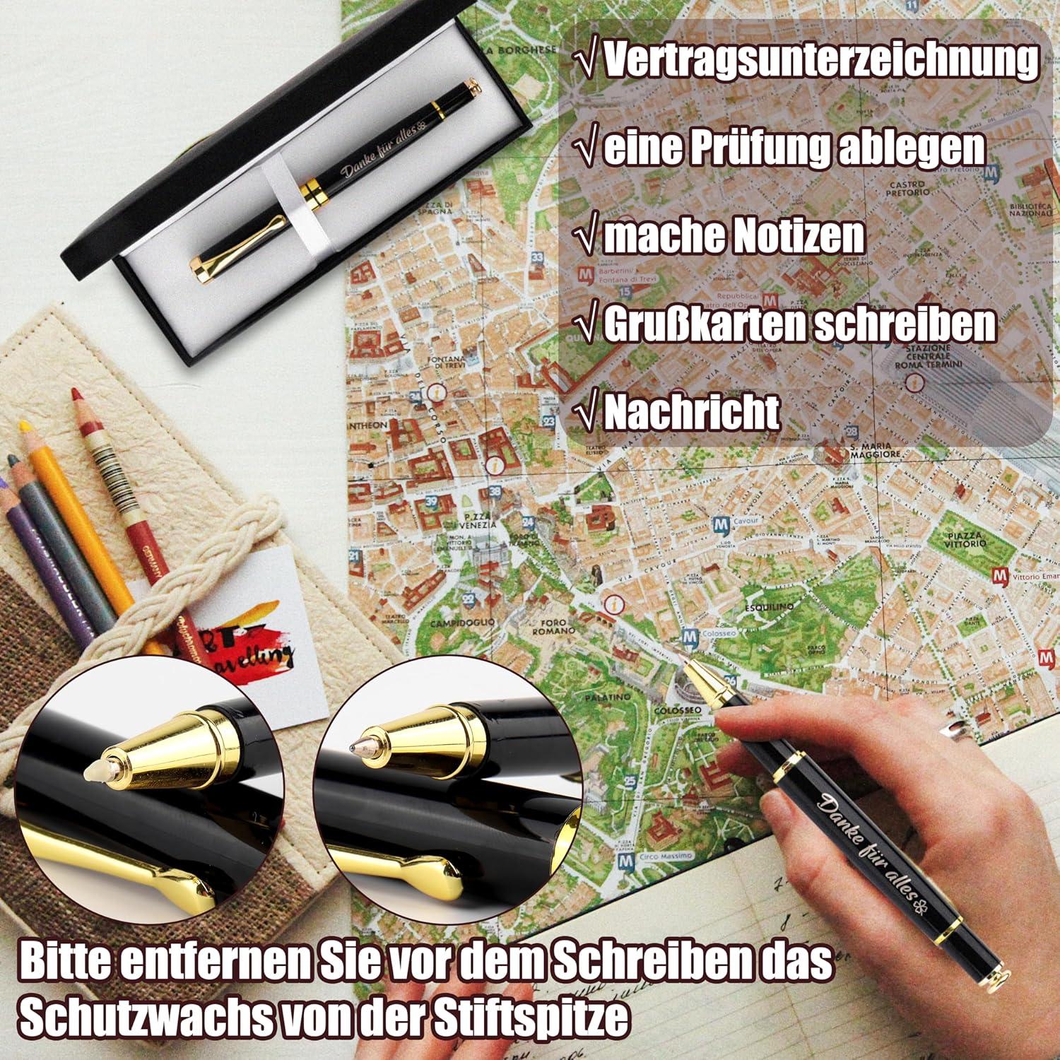 Dankeschön Geschenk Kugelschreiber mit Gravur Schwarz Gold Luxusbox