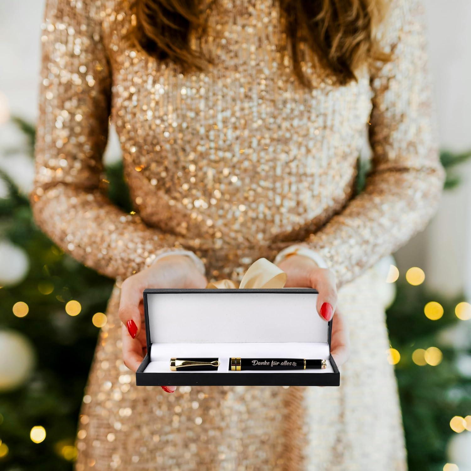 Dankeschön Geschenk Kugelschreiber Gravur Schwarz Gold Geschenkbox