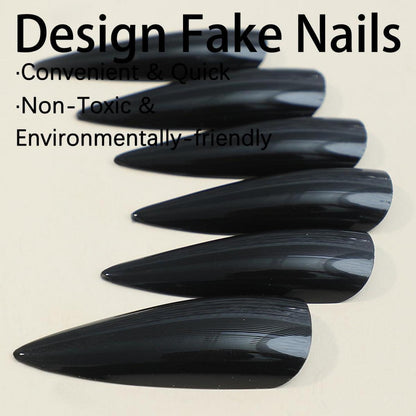 Schwarze Stiletto Press On Nails – Halloween Gothic Design