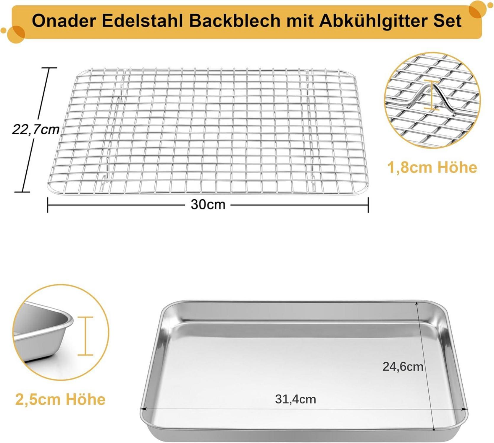 Backblech mit Abkühlgitter Edelstahl Rechteckig Backform