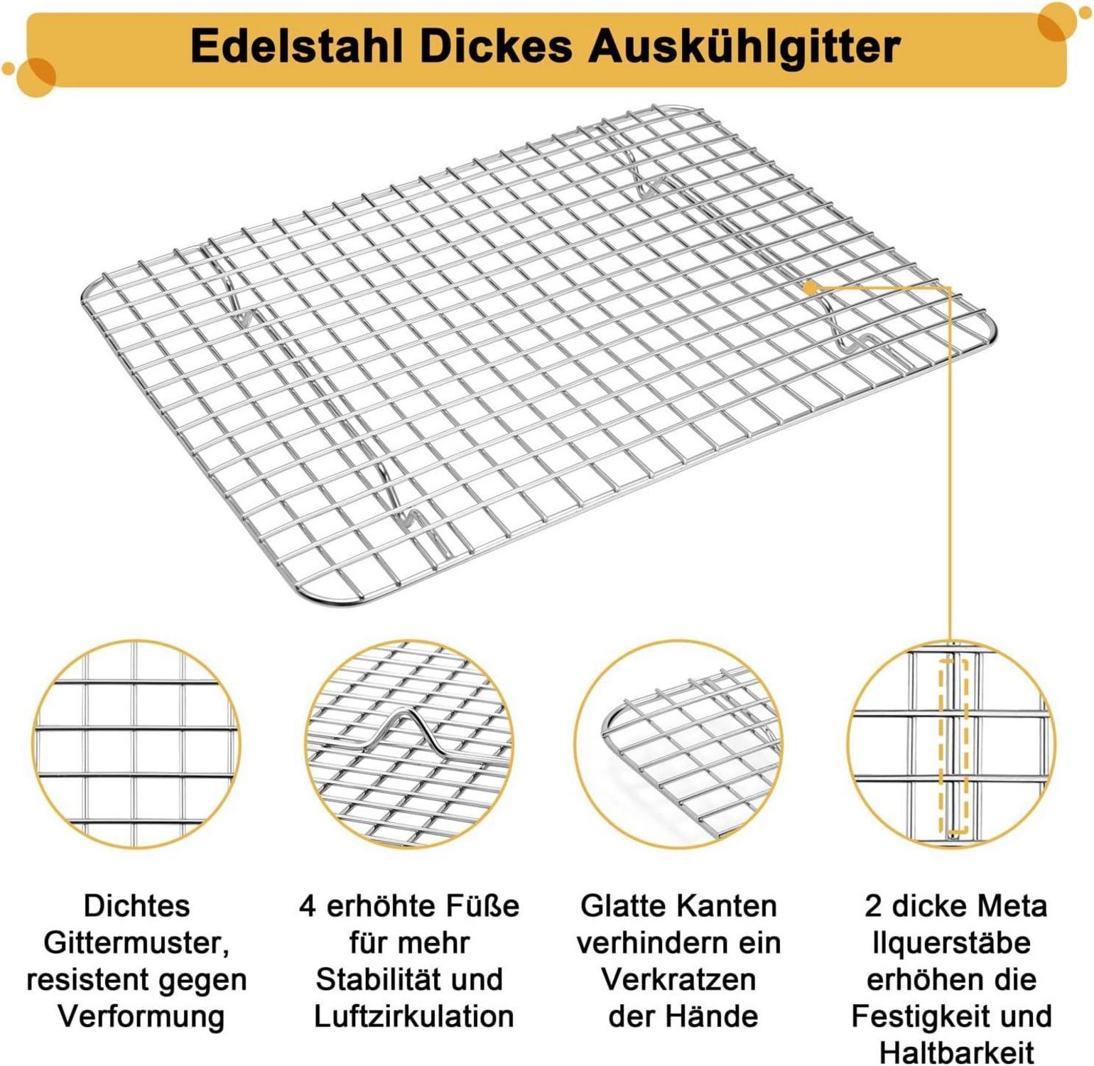 Edelstahl Backblech mit Abkühlgitter Set 31,4x24,6x2,5cm Spülmaschinenfest